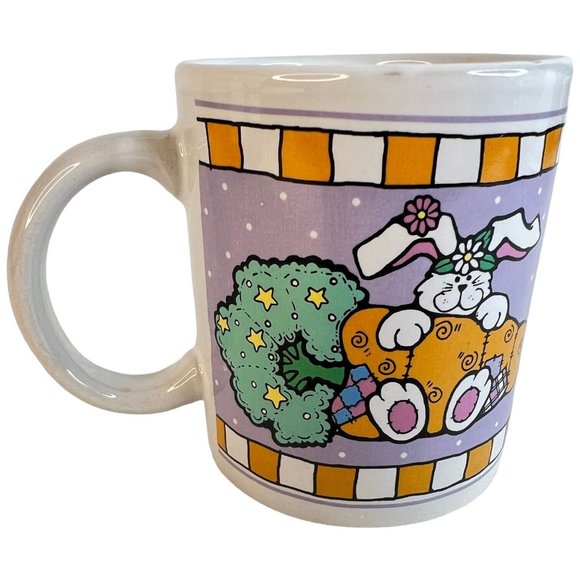 Vintage Novelty Easter Mug Bunny Rabbit In Carrot Mobile Ceramic Polka Dots - Picture 5 of 9